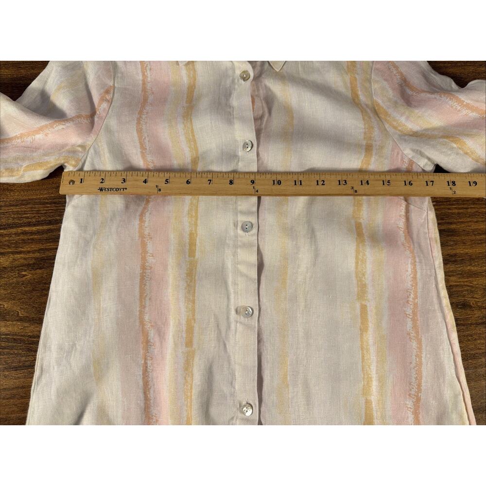 Shirt Dress Women's XS 100% Linen Long Roll Tab Sleeve Button Front Striped - Picture 3 of 6